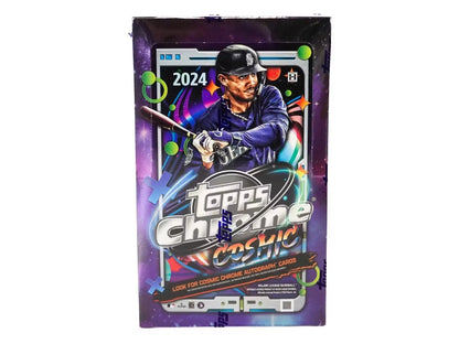 2024 Topps Cosmic Chrome Baseball Hobby Box with purple design and green space dust accents