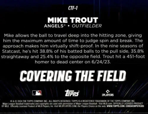 Mike Trout baseball card from 2024 Topps Covering the Field featuring original gloss