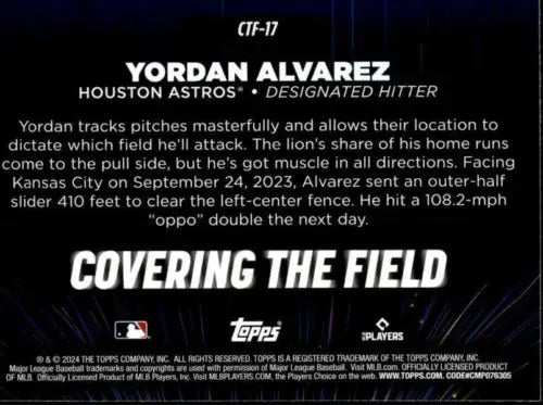 2024 Topps Covering the Field #CTF-17 Yordan Alvarez baseball card with original gloss