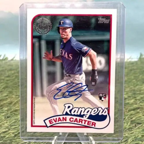 Signed Texas Rangers Evan Carter 35th Anniversary Rookie Auto Baseball Card in Case