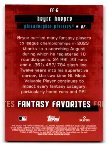 Bryce Harper baseball card from Topps Fantasy Favorites with original gloss finish