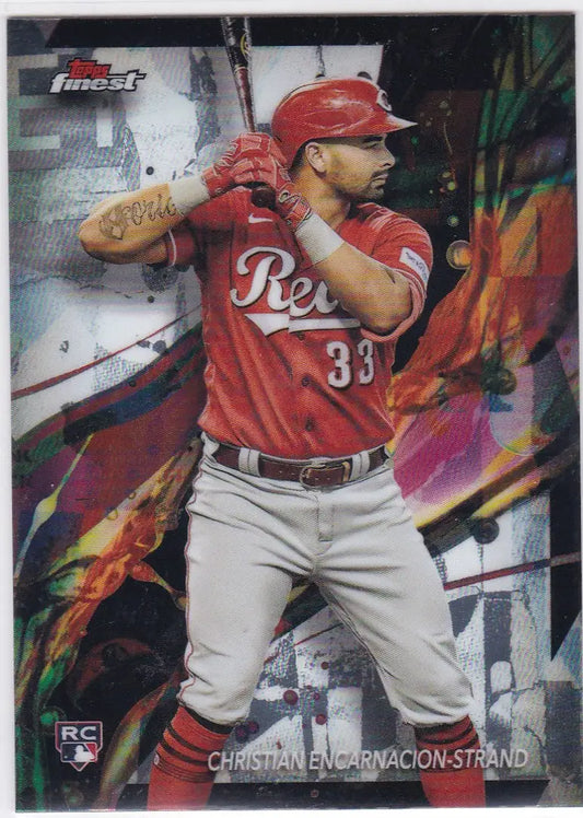 Cincinnati Reds player number 33 in batting stance on 2024 Topps Finest trading card