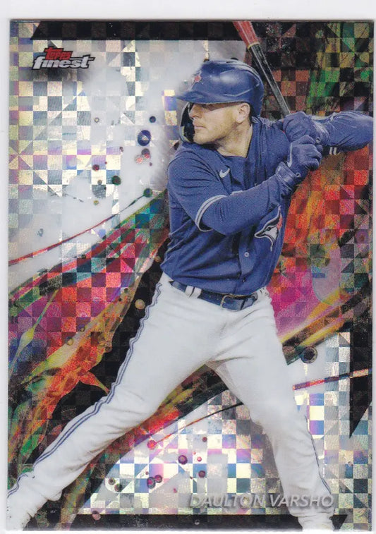 Baseball player in navy jersey and white pants, 2024 Topps Finest Checkerboard Daulton Varsho Toronto