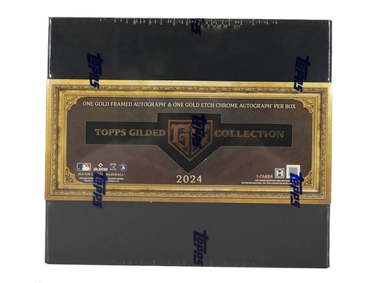 Sealed 2024 Topps Gilded Collection Baseball Hobby Box featuring gold parallel cards