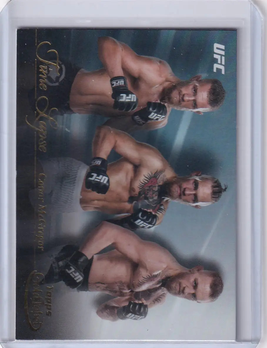 Trading card of UFC fighters in action from Topps Gold Label Time Lapse series