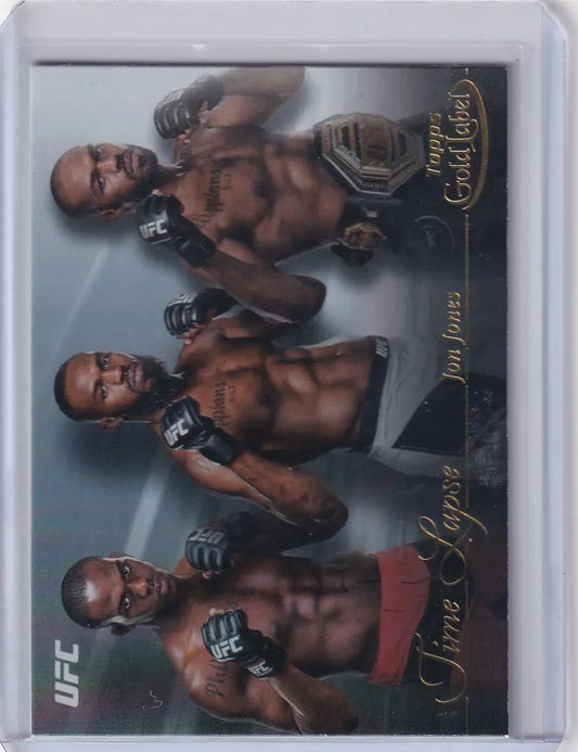 UFC trading card of Jon Jones in fighting poses from Topps Gold Label Time Lapse