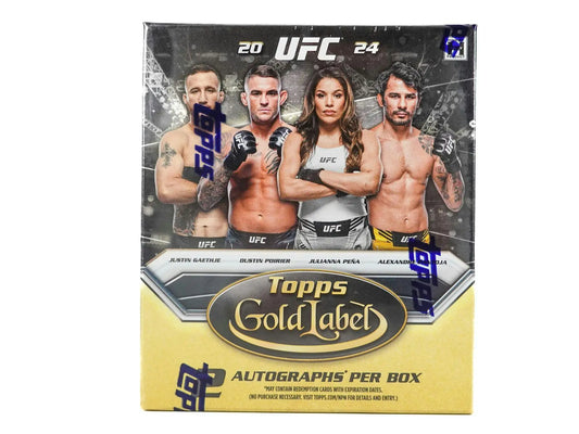 2024 Topps Gold Label UFC Hobby Box with Class III fighters on the cover and Limited Blue packs