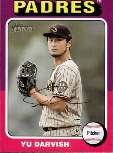 Yu Darvish 2024 Topps Heritage #130 baseball card with original gloss, Padres edition