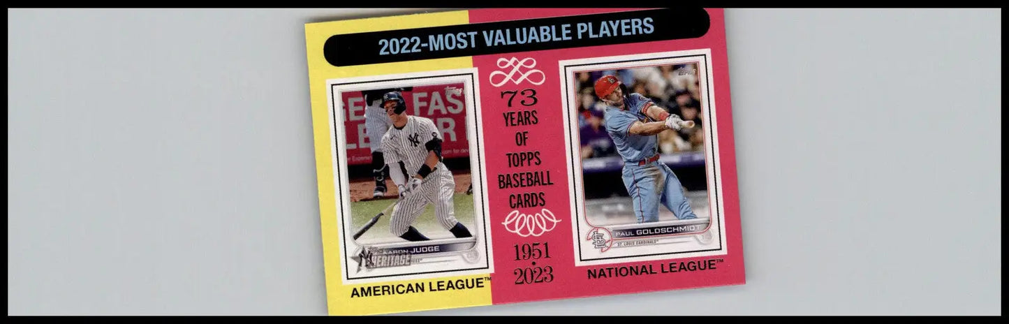 2024 Topps Heritage #212 card featuring Aaron Judge and Paul Goldschmidt MVPs