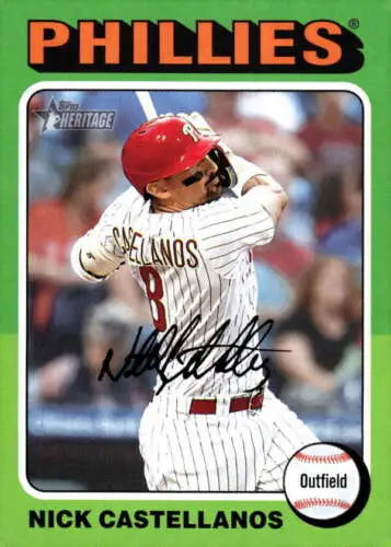 Nick Castellanos baseball card from 2024 Topps Heritage featuring original gloss design