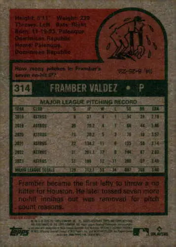 Framber Valdez baseball card from 2024 Topps Heritage with original gloss finish