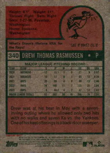 Drew Rasmussen baseball card from 2024 Topps Heritage with original gloss finish