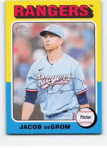 Jacob deGrom baseball card from 2024 Topps Heritage with original gloss, NM-MT condition