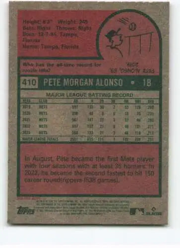 Baseball card featuring Pete Alonso’s statistics from 2024 Topps Heritage series