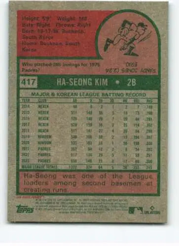 2024 Topps Heritage #417 Ha-Seong Kim baseball card with original gloss for Padres fans