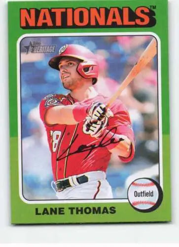 Lane Thomas baseball card from 2024 Topps Heritage with original gloss NM-MT SP Nationals