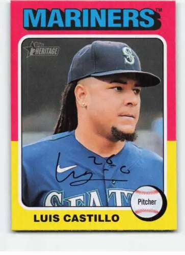 Luis Castillo autographed baseball card from 2024 Topps Heritage with original gloss finish