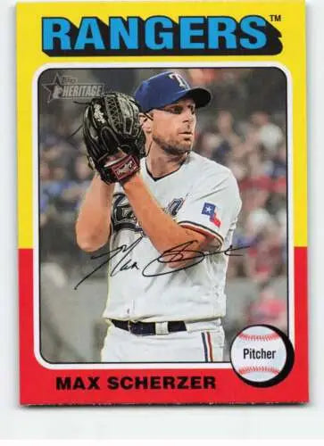 Max Scherzer pitching stance on 2024 Topps Heritage #453 baseball card with original gloss