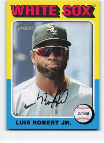 Luis Robert Jr. baseball card from 2024 Topps Heritage featuring original gloss