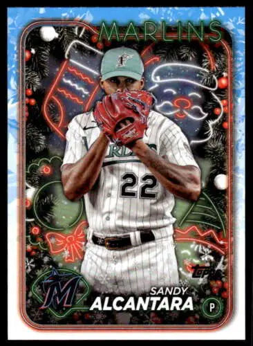 2024 Topps Holiday H11 Sandy Alcantara baseball card with original gloss for Marlins fans