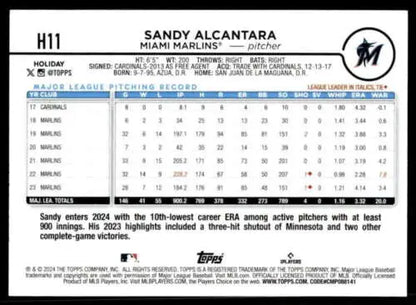 2024 Topps Holiday H11 Sandy Alcantara baseball card with original gloss, Marlins