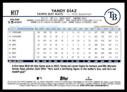 2024 Topps Holiday H17 Yandy Díaz baseball card with original gloss, Rays ID:74789