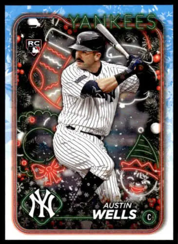 Austin Wells baseball card from 2024 Topps Holiday featuring original gloss finish