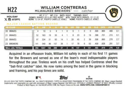 2024 Topps Holiday H22 William Contreras Baseball Card with original gloss finish