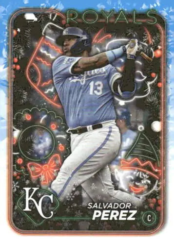 Salvador Perez baseball card from 2024 Topps Holiday featuring original gloss finish