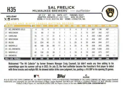 2024 Topps Holiday H35 Sal Frelick Baseball Card with original gloss, NM-MT condition