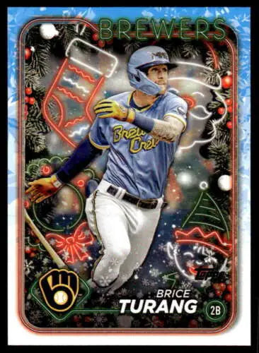 2024 Topps Holiday H40 Brice Turang baseball card with original gloss for Brewers fans