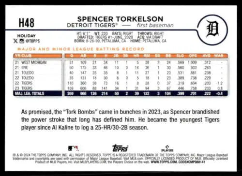 2024 Topps Holiday H48 Spencer Torkelson NM-MT baseball card with original gloss