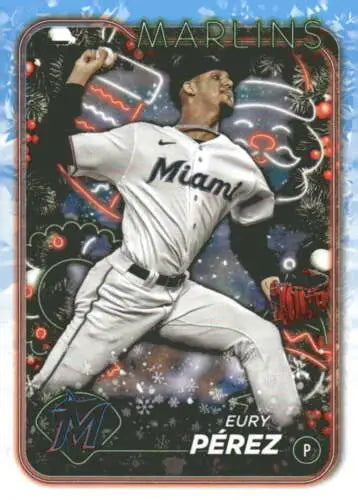 2024 Topps Holiday H52 Eury Perez baseball card with original gloss, Marlins collectible