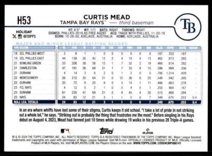 2024 Topps Holiday H53 Curtis Mead NM-MT RC Baseball Card Original Gloss Rays