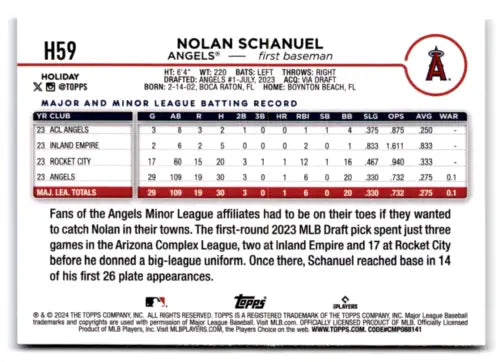 2024 Topps Holiday H59 Nolan Schanuel NM-MT RC Rookie baseball card with original gloss