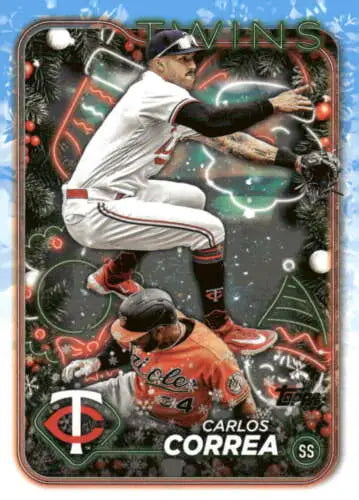 2024 Topps Holiday H63 Carlos Correa Baseball Card with original gloss finish