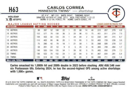 2024 Topps Holiday H63 Carlos Correa baseball card with original gloss finish