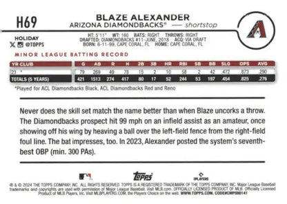 2024 Topps Holiday H69 Blaze Alexander NM-MT RC Rookie baseball card original gloss