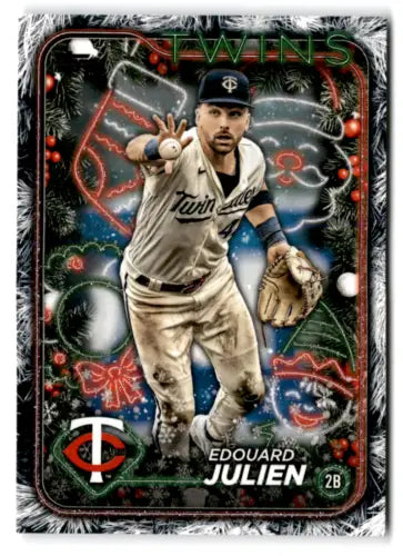 Edouard Julien baseball card from 2024 Topps Holiday Holiday Tree original gloss edition