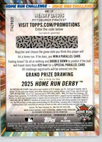 2024 Topps Home Run Challenge baseball card Henry Davis original gloss NM-MT Pirates