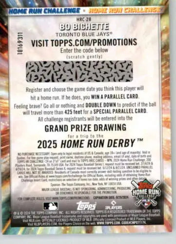 Bo Bichette Home Run Challenge card from 2024 Topps Home Run with original gloss