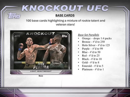 UFC trading card display showcasing limited blue and packs purple parallel rarity info