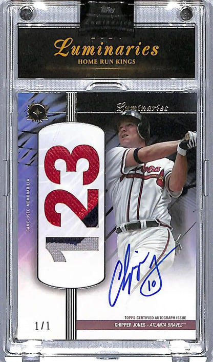 Chipper Jones Topps Luminaries trading card with jersey number patch and autograph