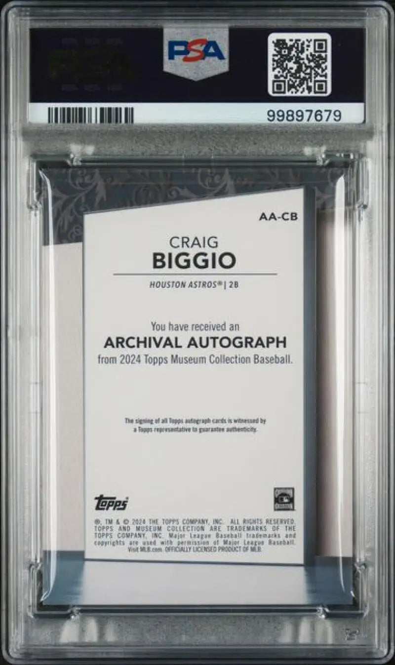 PSA-graded Craig Biggio autograph card in case with QR code from Topps Museum Collection