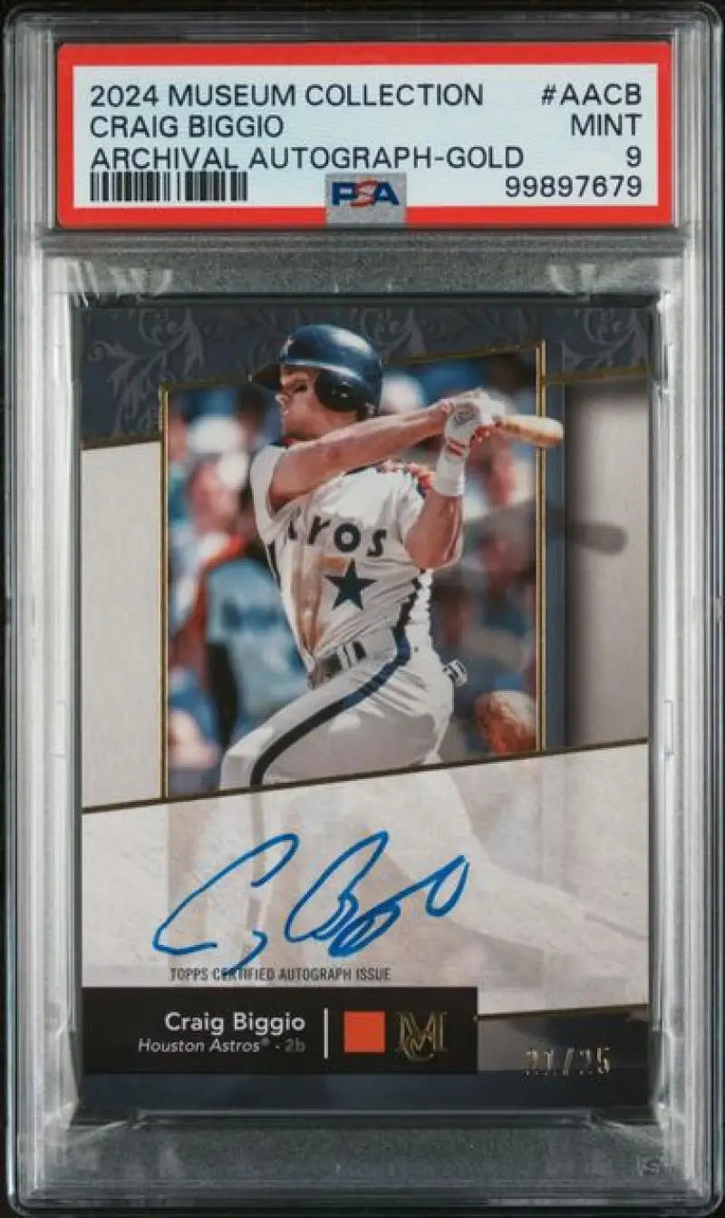 PSA-graded 2024 Topps Museum Collection Craig Biggio autographed gold baseball card