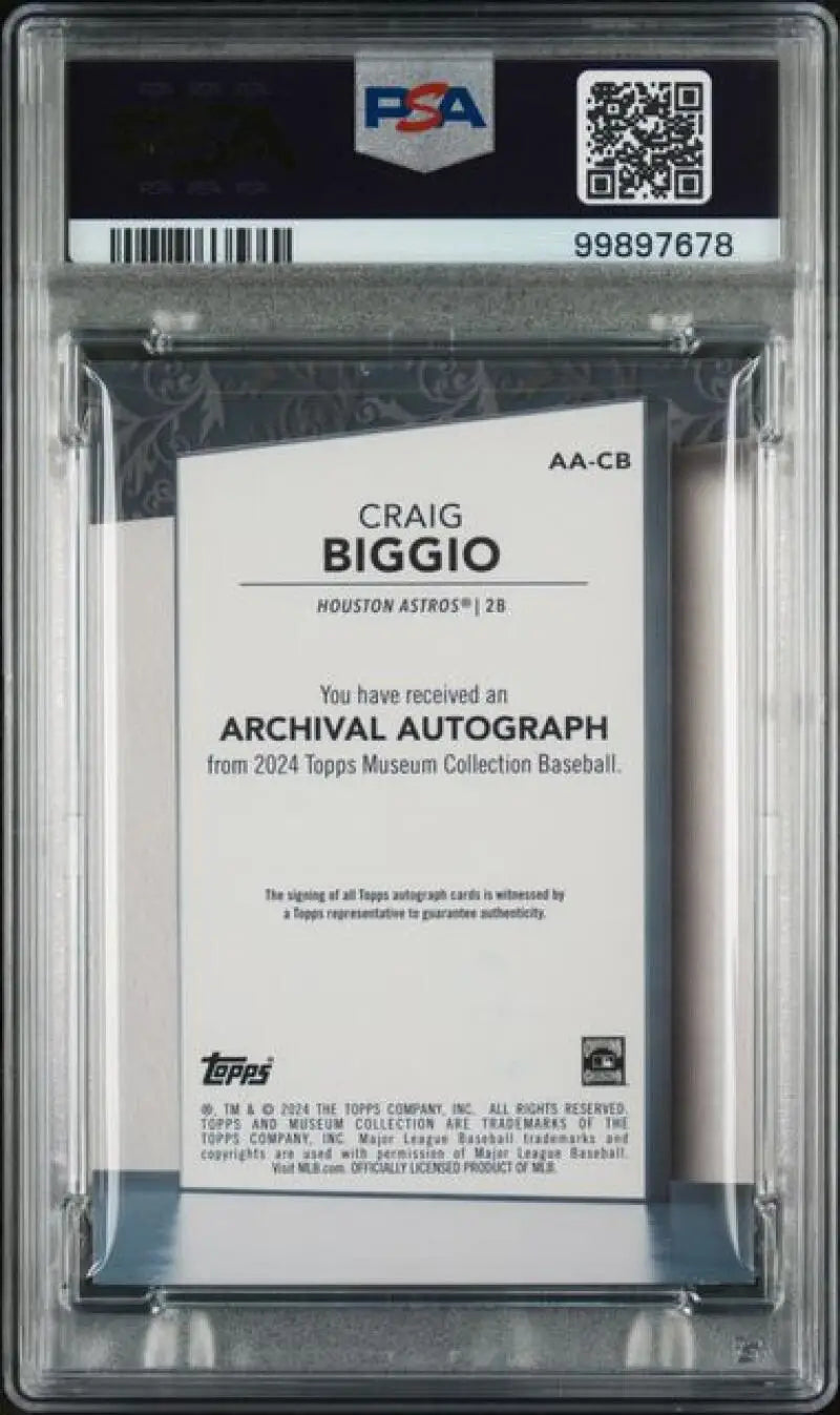 PSA-graded 2024 Topps Museum Collection Craig Biggio Houston Astros Baseball Card in case