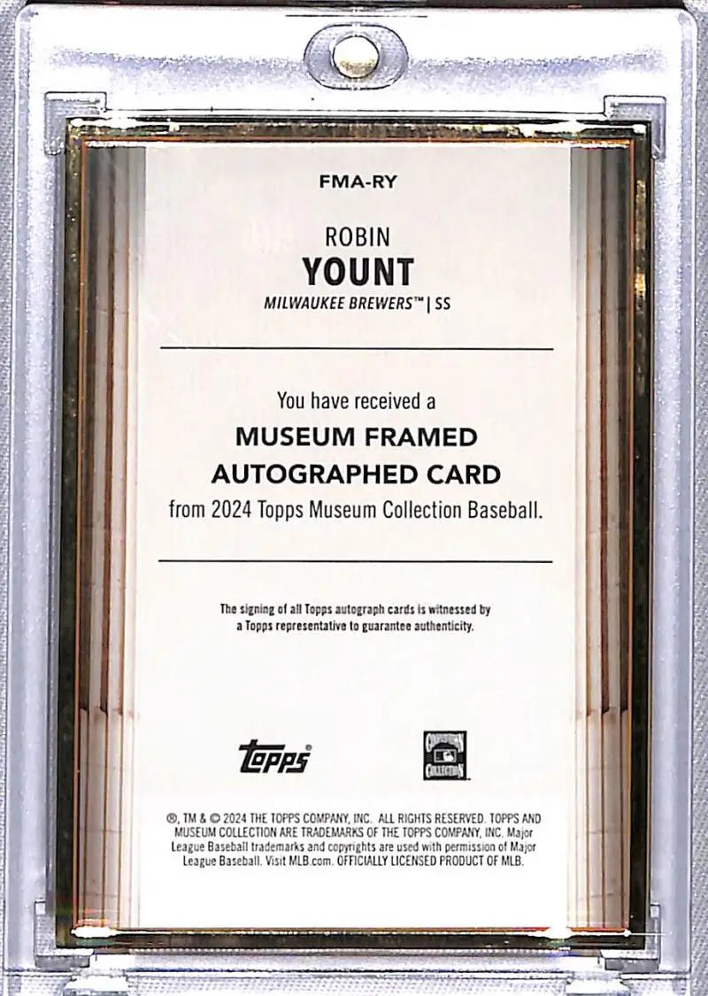 Framed autographed Robin Yount baseball card from 2024 Topps Museum Collection