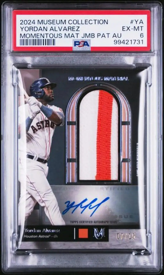 PSA-graded Yordan Alvarez Houston Astros Jumbo Patch autograph baseball card in red and white