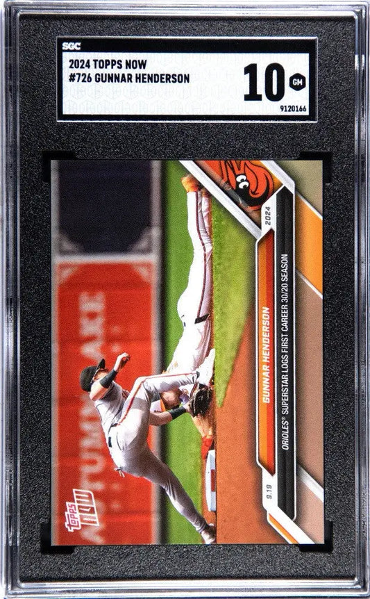 Graded Gunnar Henderson baseball card from 2024 Topps Now limited print run trading cards