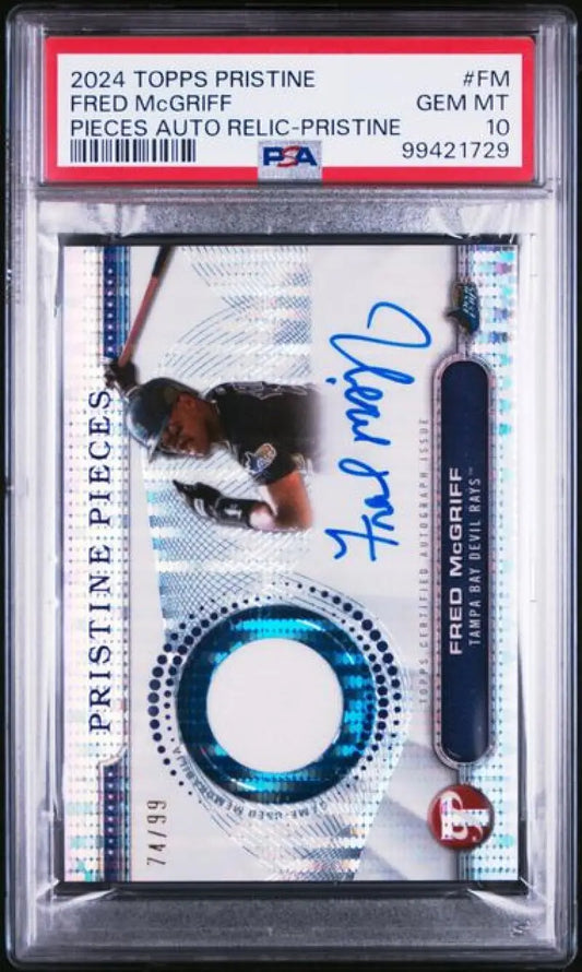 PSA-graded 2024 Topps Pristine Fred McGriff auto relic card for Tampa Bay Rays collector